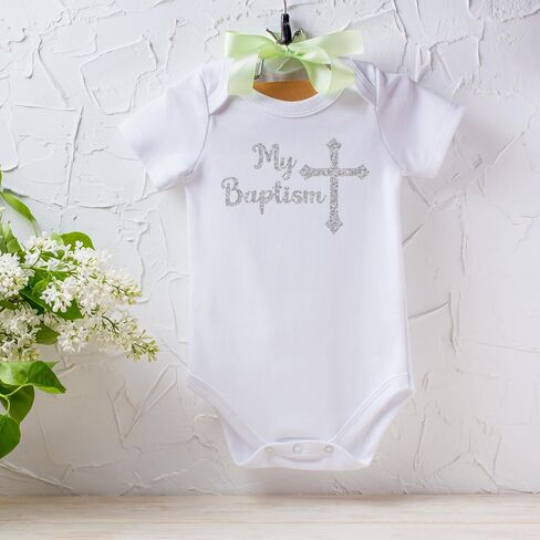 My Baptism Baby Christening Silver Glitter Baby Bodysuit | Baptism Gift | Baby Baptism Jumpsuit in Saudi Arabia