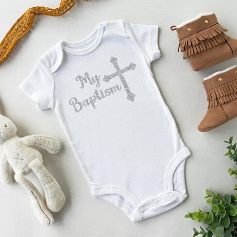 My Baptism Baby Christening Silver Glitter Baby Bodysuit | Baptism Gift | Baby Baptism Jumpsuit in Saudi Arabia
