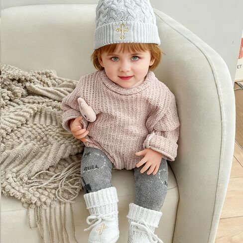 Crochet Baby Booties & Hat with Cross, Newborn Christening Baptism Outfit Knit Infant Shoes & Cap Gift for Baby Boy Girl 2PCs in Saudi Arabia