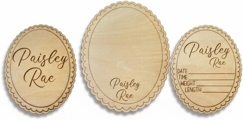 Personalized Engraved Scallop Edge Baby Name Sign, Birth Announcement Plaque, Baby Shower - Newborn Keepsake (All 3 Signs Bundle) in Saudi Arabia