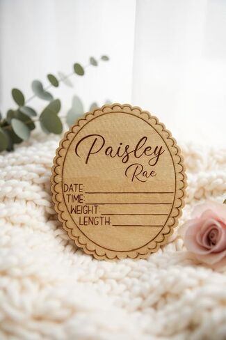 Personalized Engraved Scallop Edge Baby Name Sign, Birth Announcement Plaque, Baby Shower - Newborn Keepsake (All 3 Signs Bundle) in Saudi Arabia