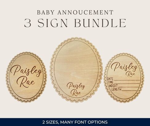 Personalized Engraved Scallop Edge Baby Name Sign, Birth Announcement Plaque, Baby Shower - Newborn Keepsake (All 3 Signs Bundle) in Saudi Arabia