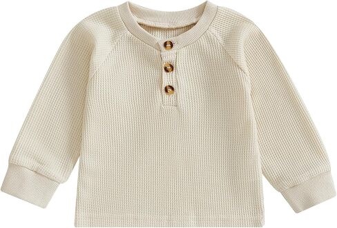 Toddler Baby Boy Girl Sweatshirt Waffle Solid Long Sleeve Shirts Thermal Henley Tops Infant Winter Spring Clothes in Saudi Arabia