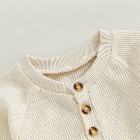 Toddler Baby Boy Girl Sweatshirt Waffle Solid Long Sleeve Shirts Thermal Henley Tops Infant Winter Spring Clothes in Saudi Arabia