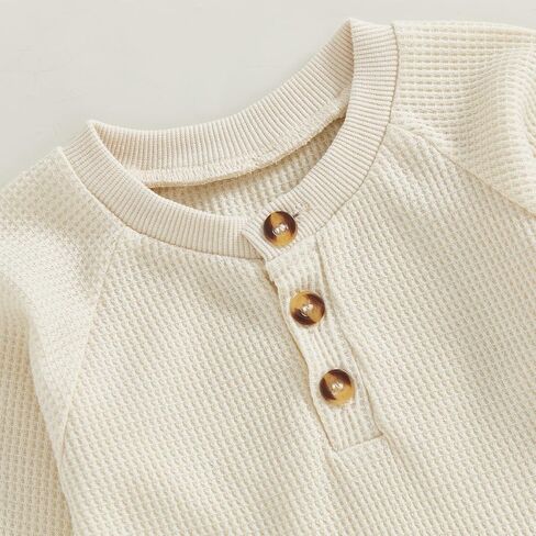 Toddler Baby Boy Girl Sweatshirt Waffle Solid Long Sleeve Shirts Thermal Henley Tops Infant Winter Spring Clothes in Saudi Arabia
