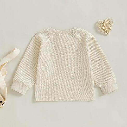 Toddler Baby Boy Girl Sweatshirt Waffle Solid Long Sleeve Shirts Thermal Henley Tops Infant Winter Spring Clothes in Saudi Arabia