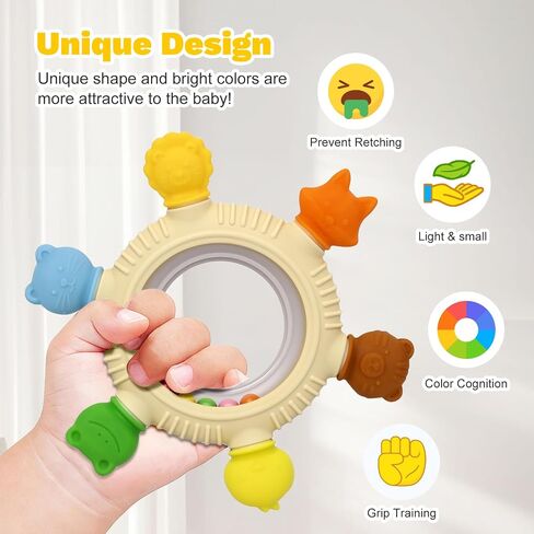 2 Pack Sensory Toys for Babies,Baby Teething Rings Toys for 0-6 6-12 Months Baby Rattle Teether Silicone Teether Relief Chew Soothing,BPA Free,Sore Gums Babys Teethers Toys in Saudi Arabia