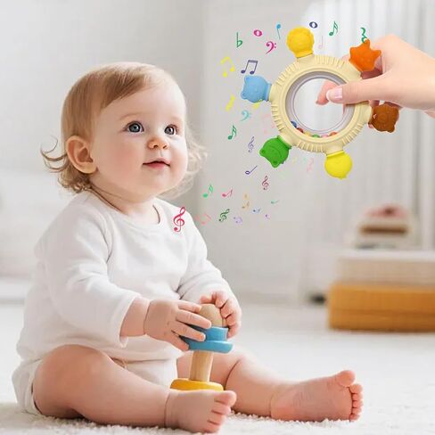 2 Pack Sensory Toys for Babies,Baby Teething Rings Toys for 0-6 6-12 Months Baby Rattle Teether Silicone Teether Relief Chew Soothing,BPA Free,Sore Gums Babys Teethers Toys in Saudi Arabia