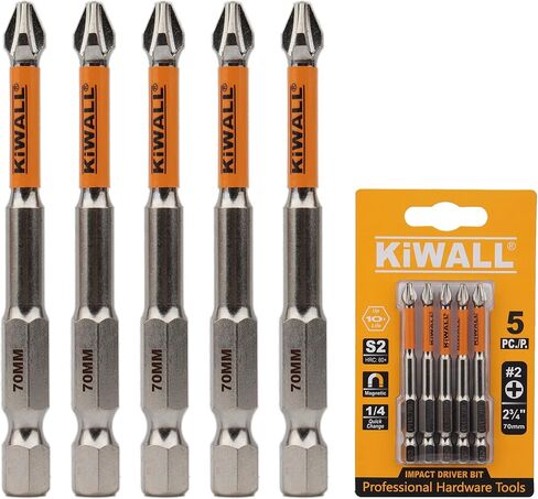 5-Pack PH2 Magnetic Phillips Bits, 2-3/4 Inches Impact Driver Bit Set, S2 Alloy Steel, Anti-Slip Precision Tip, Quick Change 1/4" Hex Shank for Power Drill & Impact Driver in Kuwait