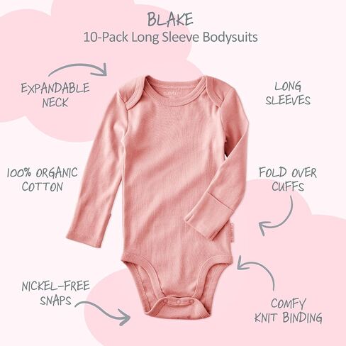 unisex-baby Blake 10-pack Long Sleeve Bodysuits​ 100% Organic Cotton Baby Boy & Girls in Kuwait