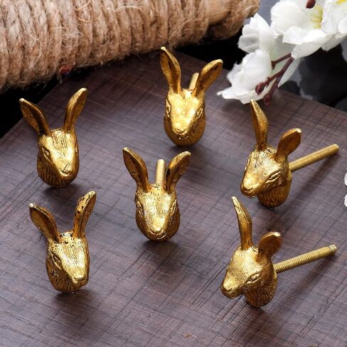 Indian Shelf Pack of 18 Dresser Knobs- Gold Kids Cabinet Knobs- Rabbit Nursery Drawer Handles-Aluminium Cute Dresser Knobs- Decorative Cabinet Knobs- Happy Easter Decor in Saudi Arabia