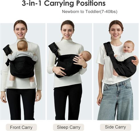 Baby Sling Carrier, Adjustable Baby Carrier Newborn to Toddler Carrier for 8-40lbs, Toddler Sling Carriers, Toddlers Hip Carriers, Black in Saudi Arabia