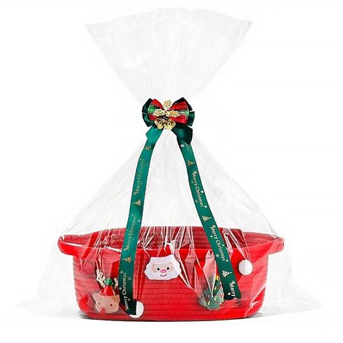 سلة هدايا فارغة لعيد الميلاد، سلال زينة عيد الميلاد مع أكياس هدايا وأشرطة، سلة تخزين صغيرة من الحبال القطنية لألعاب الأطفال والحيوانات الأليفة، مقاس 12 × 8 × 5 بوصة، أحمر in Kuwait