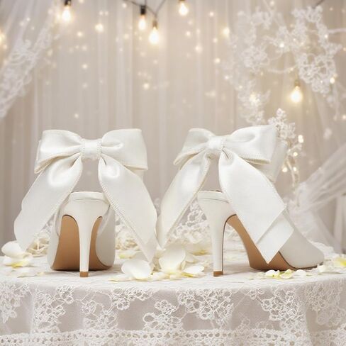 Mattiventon Slingback Heels for Women Pointed Closed Toe Stiletto Heels with Bow Tie Wedding Shoes for Bride Satin Prom Party Dress Pumps in Kuwait