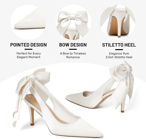 Mattiventon Slingback Heels for Women Pointed Closed Toe Stiletto Heels with Bow Tie Wedding Shoes for Bride Satin Prom Party Dress Pumps in Kuwait