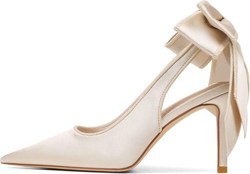 Mattiventon Slingback Heels for Women Pointed Closed Toe Stiletto Heels with Bow Tie Wedding Shoes for Bride Satin Prom Party Dress Pumps in Kuwait