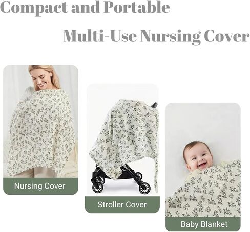 Muslin Nursing Cover for Breastfeeding Moms - 100% Cotton Lightweight & Breathable Privacy Shawl with Adjustable Rigid Hoop | Multi-use Apron (Ivory rainbow) in Saudi Arabia