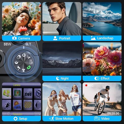 كاميرا رقمية 4K للتصوير الفوتوغرافي والمدونات، كاميرا فيديو مدمجة بدقة 64 ميجابكسل مع عدسة مزدوجة، مقاومة للاهتزاز، تكبير 16X، فلاش، بطاقة SD سعة 32 جيجابايت وبطاريتين، للمراهقين والمبتدئين (أسود) in Kuwait