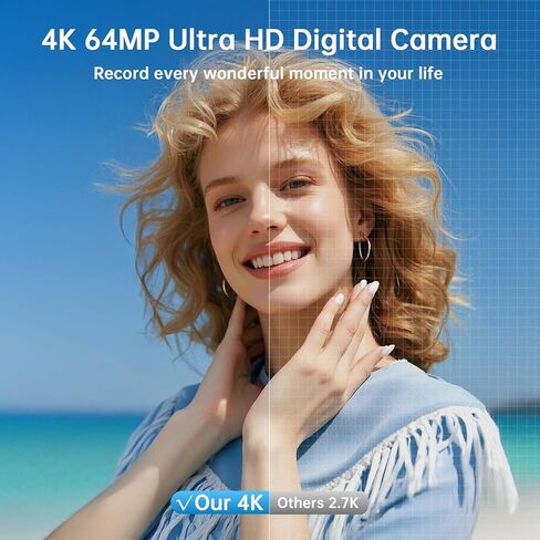 4K Digital Camera for Photography with WiFi 64MP Auto-Focus Vlogging Camera for YouTube Video 3'' 180° Flip Screen 4K Cameras 16X Zoom Anti-Shake Compact Point and Shoot Cameras with SD Card in Saudi Arabia
