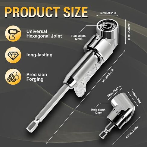 105 Degree Right Angle Drill Adapter, 2026 New Right Angle Head Drill Driver Extension Bit Power Screwdriver Socket Adapter, Corner Tool Screw Hub with Multi-function Bend Screwdriver Bit (Short) in Saudi Arabia