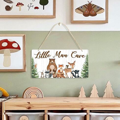 uflashmi Wood Liitle Man علامة الكهف، ديكور جدار حضانة حيوانات الغابة لغرفة الأولاد الصغار، ديكور غرفة الحضانة بموضوع الغابة للصبي الصغير، 30.48 سم × 15.24 سم in Kuwait