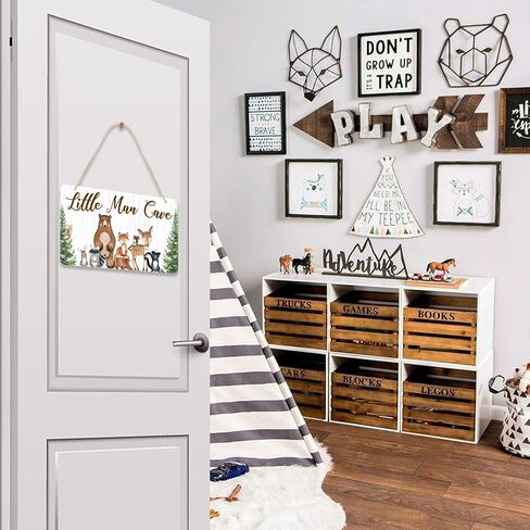 uflashmi Wood Liitle Man علامة الكهف، ديكور جدار حضانة حيوانات الغابة لغرفة الأولاد الصغار، ديكور غرفة الحضانة بموضوع الغابة للصبي الصغير، 30.48 سم × 15.24 سم in Kuwait