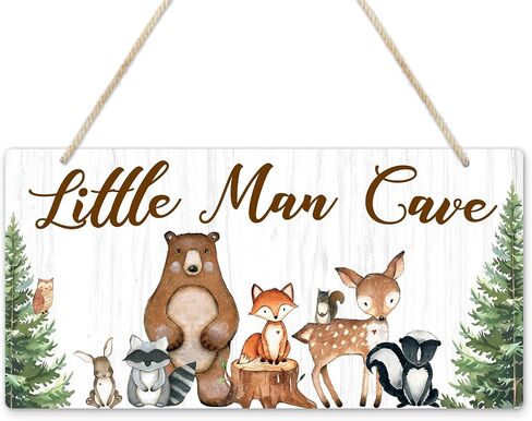 uflashmi Wood Liitle Man علامة الكهف، ديكور جدار حضانة حيوانات الغابة لغرفة الأولاد الصغار، ديكور غرفة الحضانة بموضوع الغابة للصبي الصغير، 30.48 سم × 15.24 سم in Kuwait
