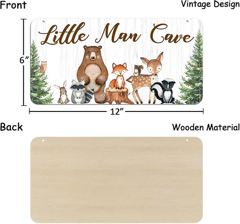 uflashmi Wood Liitle Man علامة الكهف، ديكور جدار حضانة حيوانات الغابة لغرفة الأولاد الصغار، ديكور غرفة الحضانة بموضوع الغابة للصبي الصغير، 30.48 سم × 15.24 سم in Kuwait