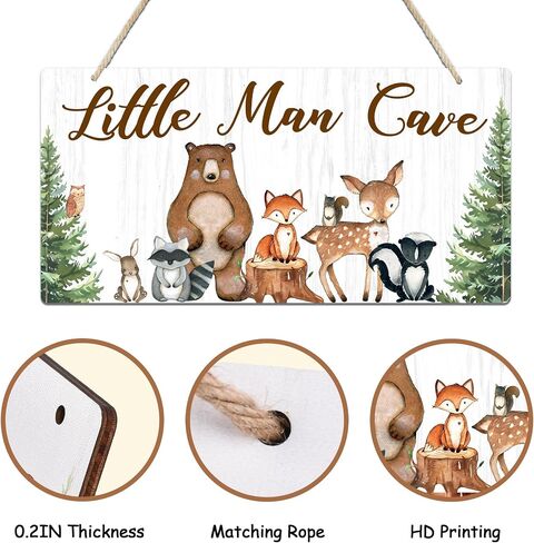 uflashmi Wood Liitle Man علامة الكهف، ديكور جدار حضانة حيوانات الغابة لغرفة الأولاد الصغار، ديكور غرفة الحضانة بموضوع الغابة للصبي الصغير، 30.48 سم × 15.24 سم in Kuwait