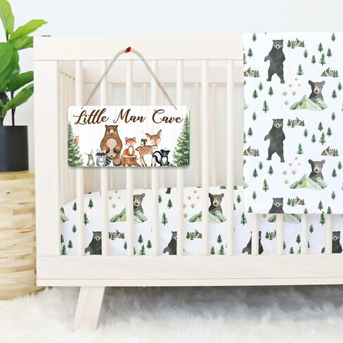 uflashmi Wood Liitle Man علامة الكهف، ديكور جدار حضانة حيوانات الغابة لغرفة الأولاد الصغار، ديكور غرفة الحضانة بموضوع الغابة للصبي الصغير، 30.48 سم × 15.24 سم in Kuwait