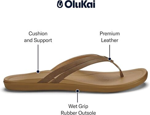 OLUKAI Ho'opio Hui Women's Leather Sandals, Flip Flops for Everyday Wear, Arch Support & Comfort Fit in Saudi Arabia