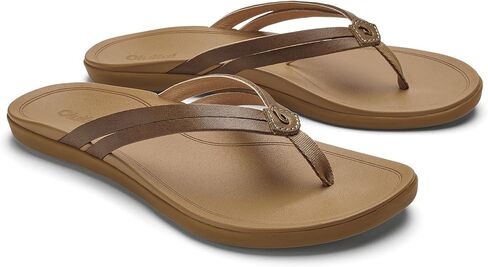 OLUKAI Ho'opio Hui Women's Leather Sandals, Flip Flops for Everyday Wear, Arch Support & Comfort Fit in Saudi Arabia
