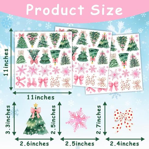 نافذة شجرة عيد الميلاد تتشبث مزدوجة الجوانب لشجرة القوس الشتوي نافذة الشارات غير لاصقة عيد الميلاد الوردي ندفة الثلج نوافذ ثابتة تتشبث ملصقات أشجار الصنوبر الشتوية للنوافذ الزجاجية ديكورات العطلات in Kuwait