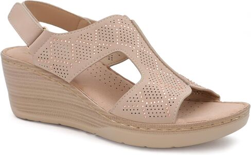 YOKI CRIMSON Wedge Platform Sandals - Slingback Rhinestone Sandals for Women with Perforated Design & Comfort Footbed in Saudi Arabia