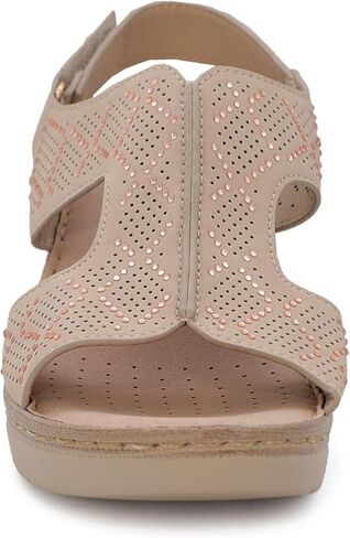 YOKI CRIMSON Wedge Platform Sandals - Slingback Rhinestone Sandals for Women with Perforated Design & Comfort Footbed in Saudi Arabia