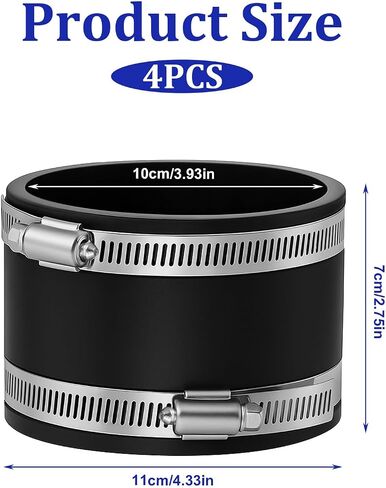 4 Packs Flex Hose Cuffs, 4 Inches Dust Collection Hose Flexible PVC Coupling Rubber Vacuum Hoses Connector Ports Fittings with Stainless Steel Hoses Clamps for Plastic and Copper Plumbing Connections in Saudi Arabia