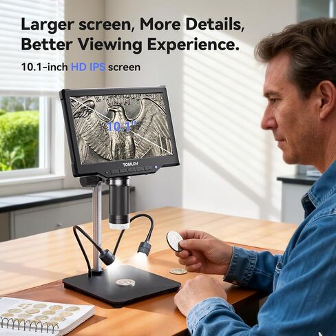 TOMLOV DM10 10.1" Digital Microscope: 1080P 1200X HD IPS Coin Microscope Magnifier for Error Coins with Light, 16MP LCD Soldering Microscopes for Adults with Screen, PC View, 32GB in Saudi Arabia