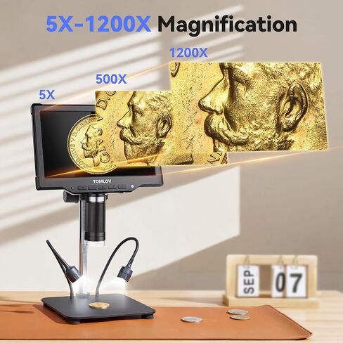 TOMLOV DM10 10.1" Digital Microscope: 1080P 1200X HD IPS Coin Microscope Magnifier for Error Coins with Light, 16MP LCD Soldering Microscopes for Adults with Screen, PC View, 32GB in Saudi Arabia