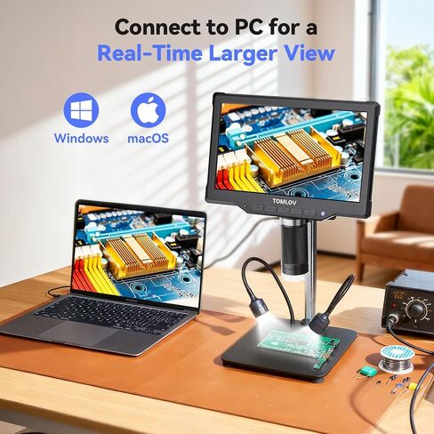TOMLOV DM10 10.1" Digital Microscope: 1080P 1200X HD IPS Coin Microscope Magnifier for Error Coins with Light, 16MP LCD Soldering Microscopes for Adults with Screen, PC View, 32GB in Saudi Arabia