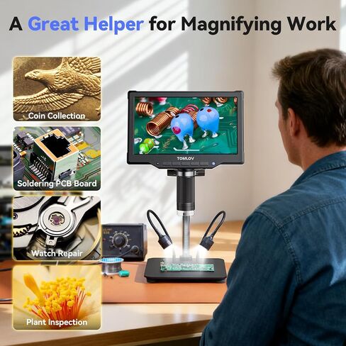 TOMLOV DM10 10.1" Digital Microscope: 1080P 1200X HD IPS Coin Microscope Magnifier for Error Coins with Light, 16MP LCD Soldering Microscopes for Adults with Screen, PC View, 32GB in Saudi Arabia