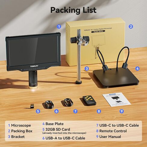TOMLOV DM10 10.1" Digital Microscope: 1080P 1200X HD IPS Coin Microscope Magnifier for Error Coins with Light, 16MP LCD Soldering Microscopes for Adults with Screen, PC View, 32GB in Saudi Arabia