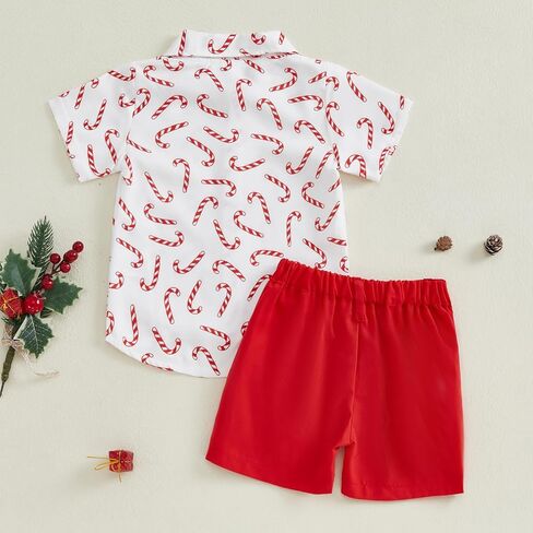 Baby Boy Christmas Outfits Button-up Short Sleeve Shirt Top Plain Shorts Set Toddler Christmas Baby Clothes in Saudi Arabia