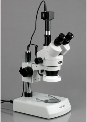 AmScope SM-2TZ-LED-10M Digital Professional Trinocular Stereo Zoom Microscope, WH10x Eyepieces, 3.5X-90X Magnification, 0.7X-4.5X Zoom Objective, Upper and Lower LED Lighting, Pillar Stand, 110V-120V, Includes 0.5X and 2.0X Barlow Lenses and 10MP Camera w in Saudi Arabia
