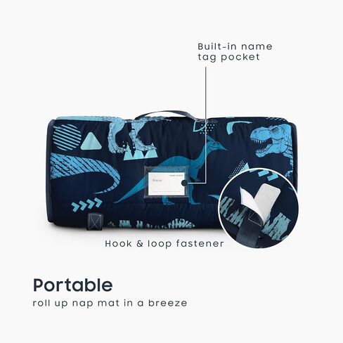 Wake In Cloud - Toddler Nap Mat with Pillow and Minky Fleece Blanket, for Kids Boys in Daycare Preschool Kindergarten, Roll Up Sleeping Bag, Jurassic Dinosaur World Sketch, Navy Blue, Standard in Saudi Arabia
