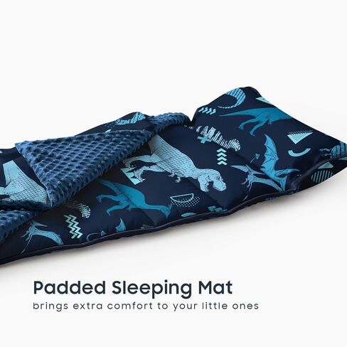 Wake In Cloud - Toddler Nap Mat with Pillow and Minky Fleece Blanket, for Kids Boys in Daycare Preschool Kindergarten, Roll Up Sleeping Bag, Jurassic Dinosaur World Sketch, Navy Blue, Standard in Saudi Arabia