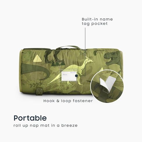 استيقظ في السحابة - بساط قيلولة للأطفال الصغار مع وسادة وبطانية من الصوف المنكي، للأطفال الأولاد في رياض الأطفال في مرحلة ما قبل المدرسة للرعاية النهارية، حقيبة نوم قابلة للطي، رسم عالم الديناصورات الجوراسية، أزرق داكن، قياسي in Kuwait