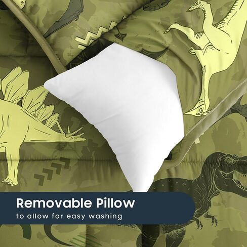 استيقظ في السحابة - بساط قيلولة للأطفال الصغار مع وسادة وبطانية من الصوف المنكي، للأطفال الأولاد في رياض الأطفال في مرحلة ما قبل المدرسة للرعاية النهارية، حقيبة نوم قابلة للطي، رسم عالم الديناصورات الجوراسية، أزرق داكن، قياسي in Kuwait