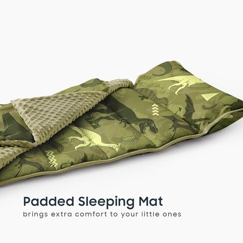 استيقظ في السحابة - بساط قيلولة للأطفال الصغار مع وسادة وبطانية من الصوف المنكي، للأطفال الأولاد في رياض الأطفال في مرحلة ما قبل المدرسة للرعاية النهارية، حقيبة نوم قابلة للطي، رسم عالم الديناصورات الجوراسية، أزرق داكن، قياسي in Kuwait