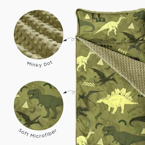 استيقظ في السحابة - بساط قيلولة للأطفال الصغار مع وسادة وبطانية من الصوف المنكي، للأطفال الأولاد في رياض الأطفال في مرحلة ما قبل المدرسة للرعاية النهارية، حقيبة نوم قابلة للطي، رسم عالم الديناصورات الجوراسية، أزرق داكن، قياسي in Kuwait