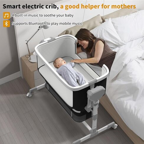 Rocking Bassinet for Baby, Electric Bassinet Automatic 5 Rocking Motion Bassinet Bedside Sleeper for Newborn, Auto Rolling Baby Cradle 6 Height Adjustable with 4 Lullabies, Wheels, Storage in Kuwait